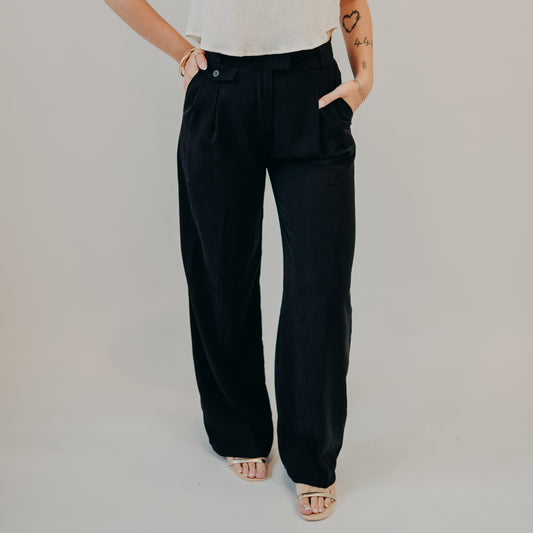 Blu Pepper | High Waist Wide Leg Pleated Dress Pant | Black
