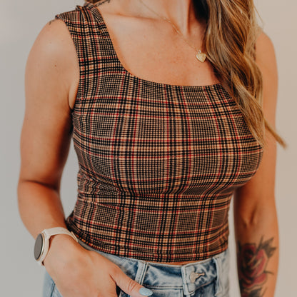 Blu Pepper | Plaid Knit Top | Camel Multi