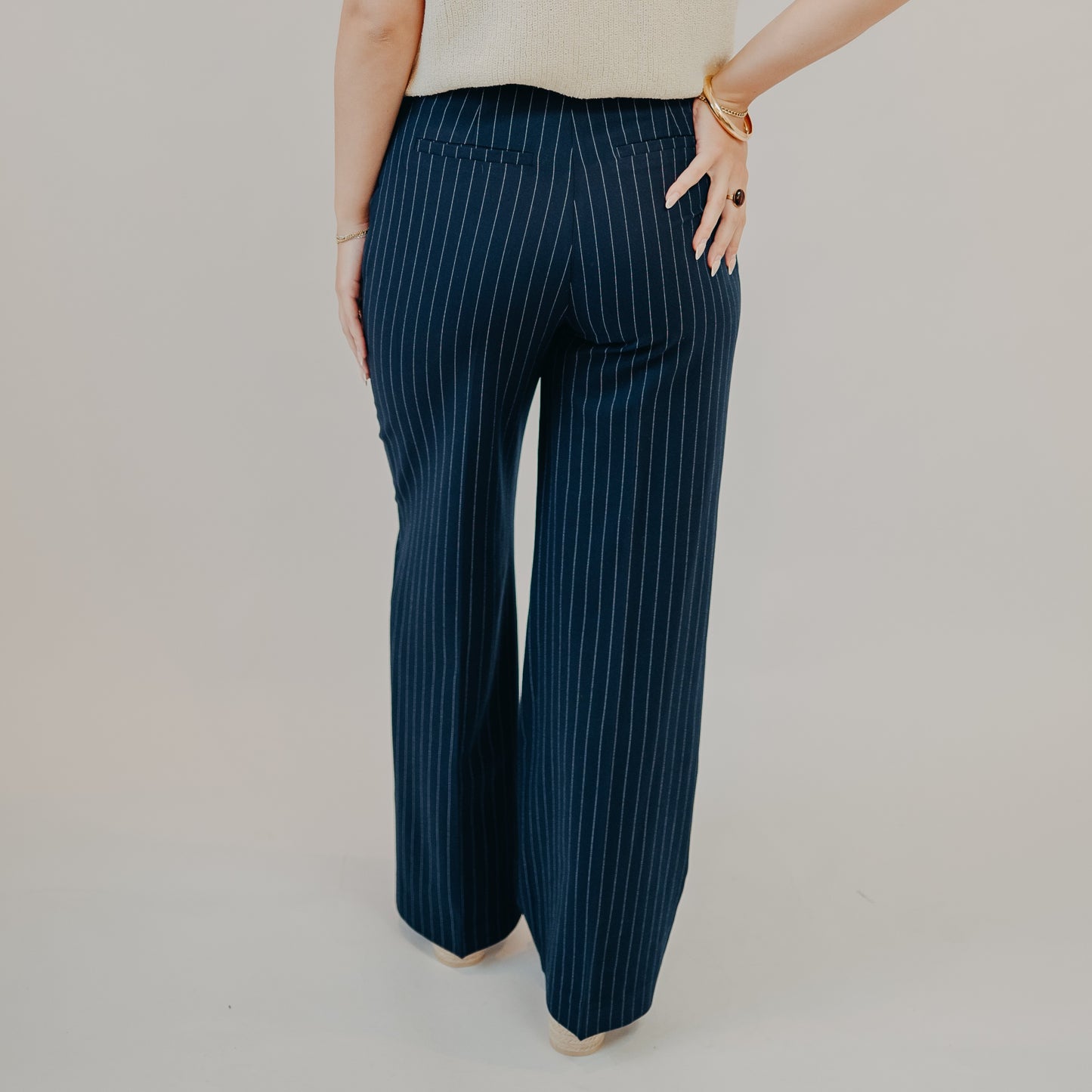Blu Pepper | Pinstripe Pleated Wide Leg Dress Pants | Navy