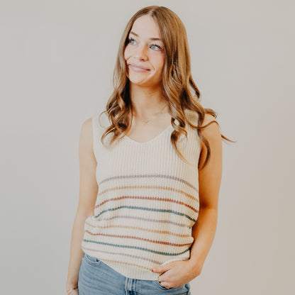 Staccato | V-Neck Sleeveless Sweater | Ivory Lavender