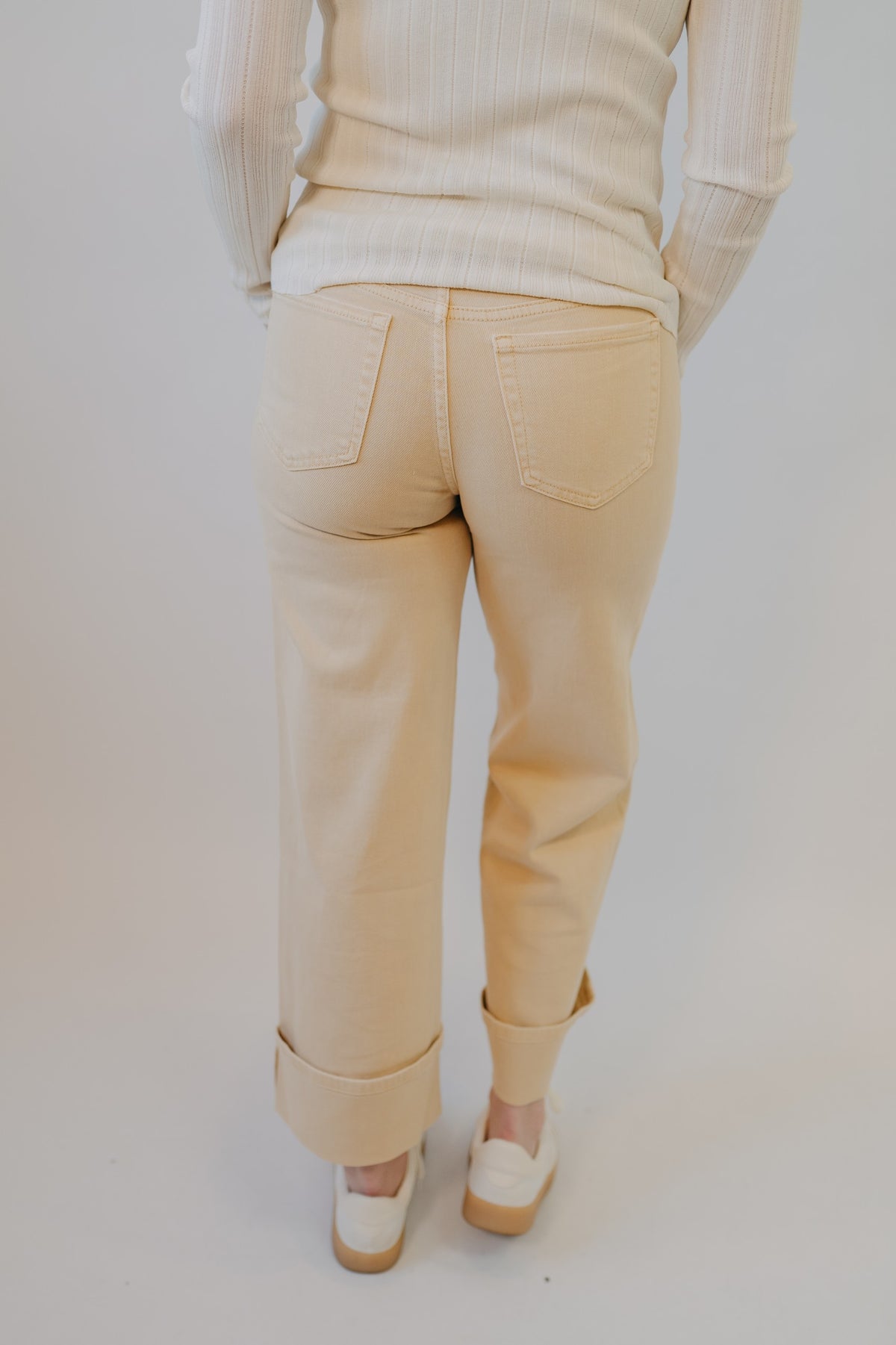 Vervet | Mid Rise Cuff Crop Wide | Sun Beige