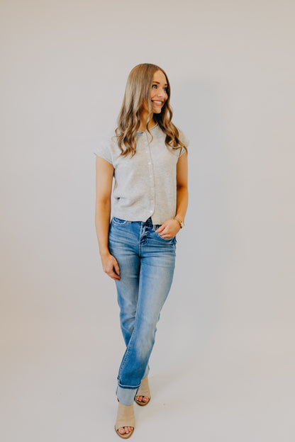 Blu Pepper | Raw Edge Lightweight Cardigan | Heather Grey