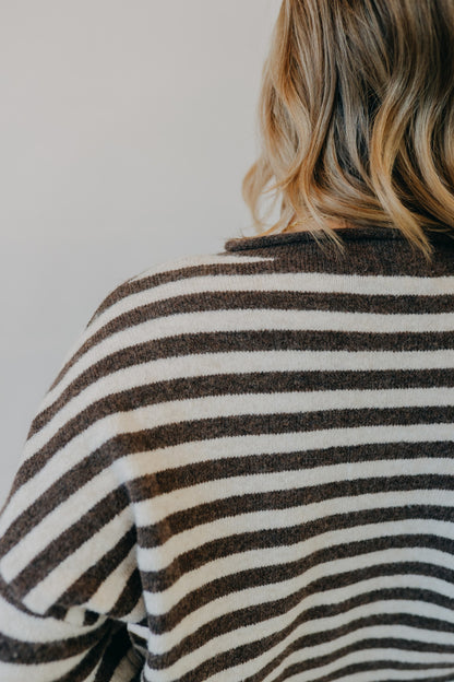 Blu Pepper | Striped Raw Edge Cardigan | Chocolate Brown