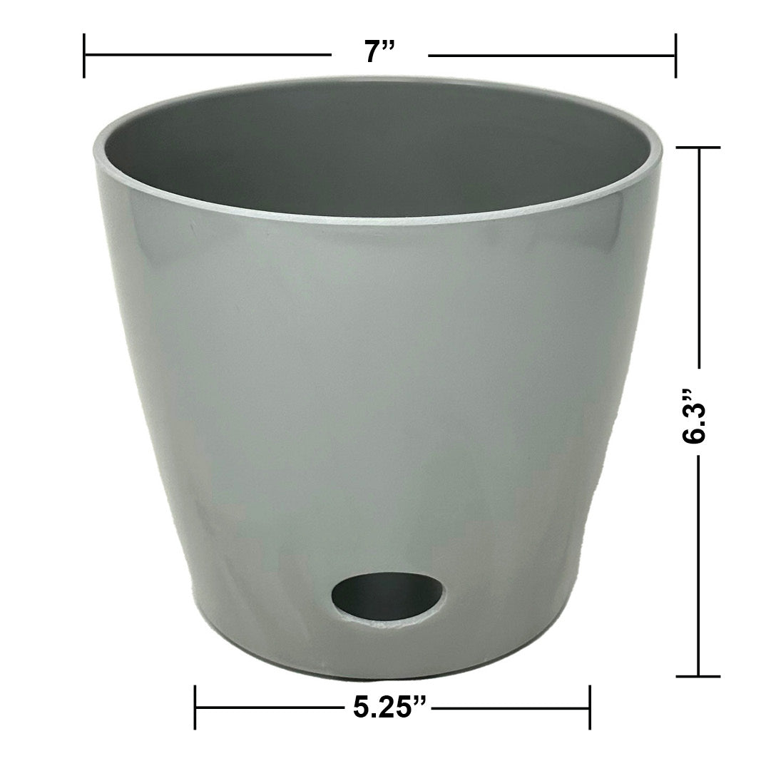 7" Gray Round Self-Watering Bamboo Pot