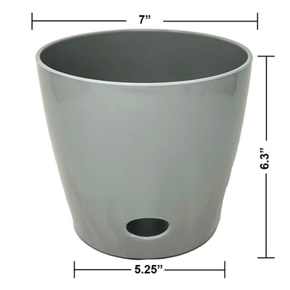 7" Gray Round Self-Watering Bamboo Pot