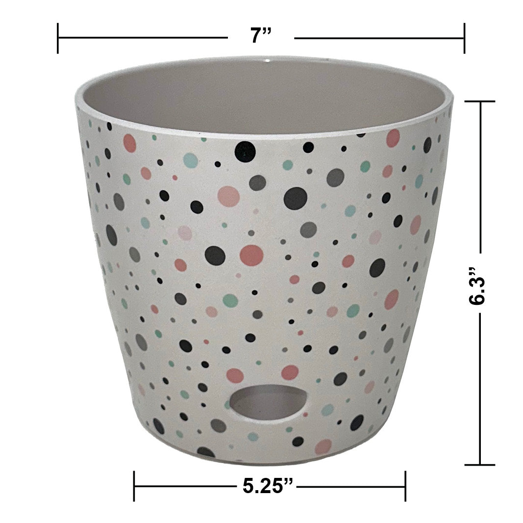 7" Dots Round Self-Watering Bamboo Pot