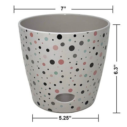 7" Dots Round Self-Watering Bamboo Pot