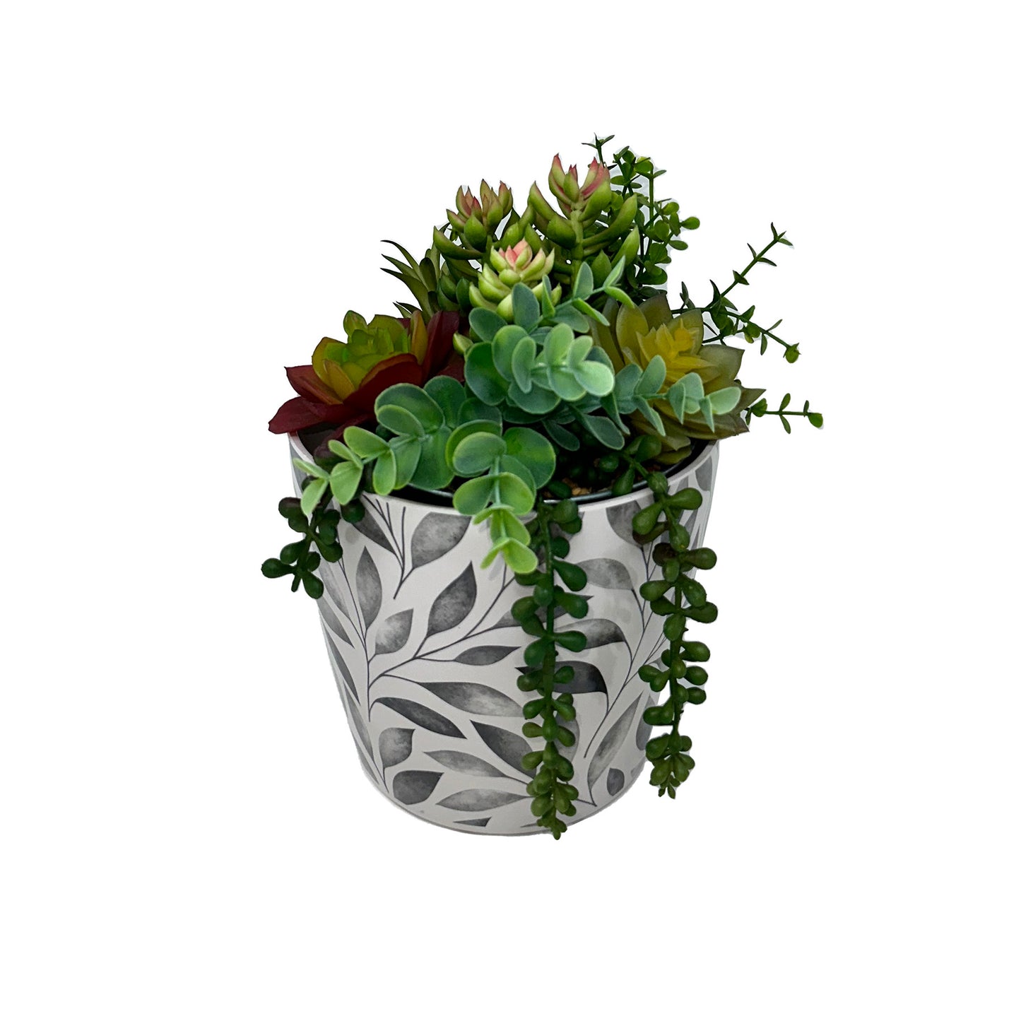 7" Gray Leaves Round Self-Watering Bamboo Pot