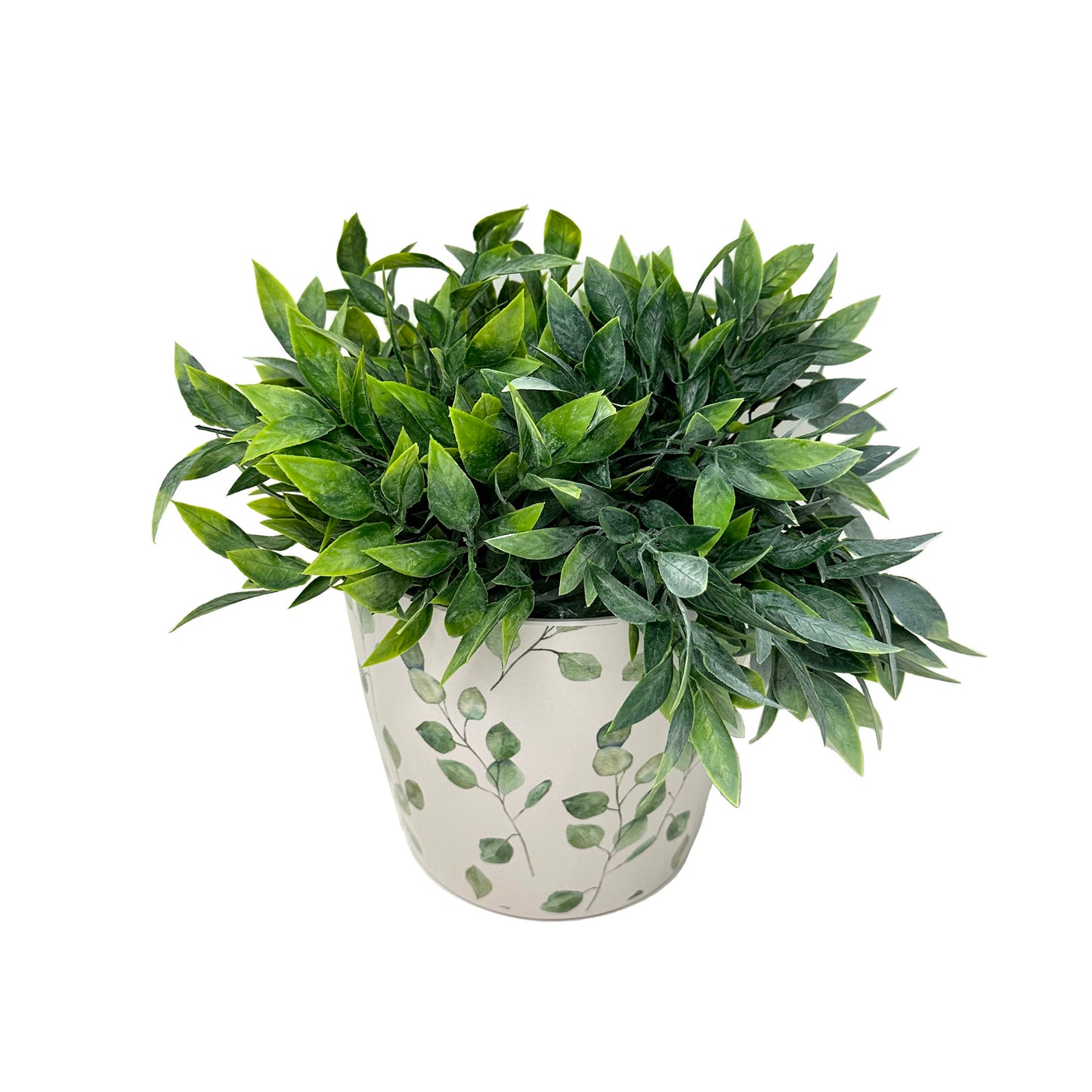 7" Green Leaves Round Self-Watering Bamboo Pot