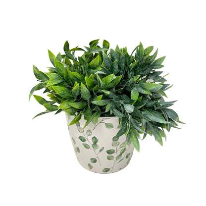 7" Green Leaves Round Self-Watering Bamboo Pot