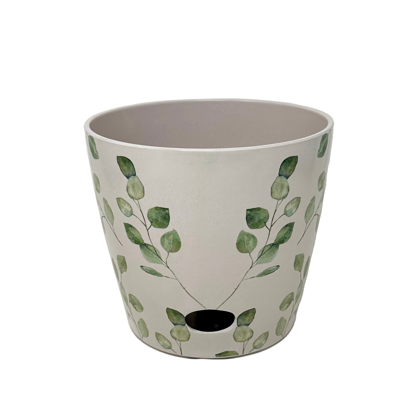 7" Green Leaves Round Self-Watering Bamboo Pot