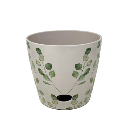 7" Green Leaves Round Self-Watering Bamboo Pot