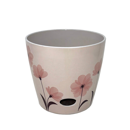 7" Pink Flower Round Self-Watering Bamboo Pot