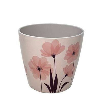 7" Pink Flower Round Self-Watering Bamboo Pot