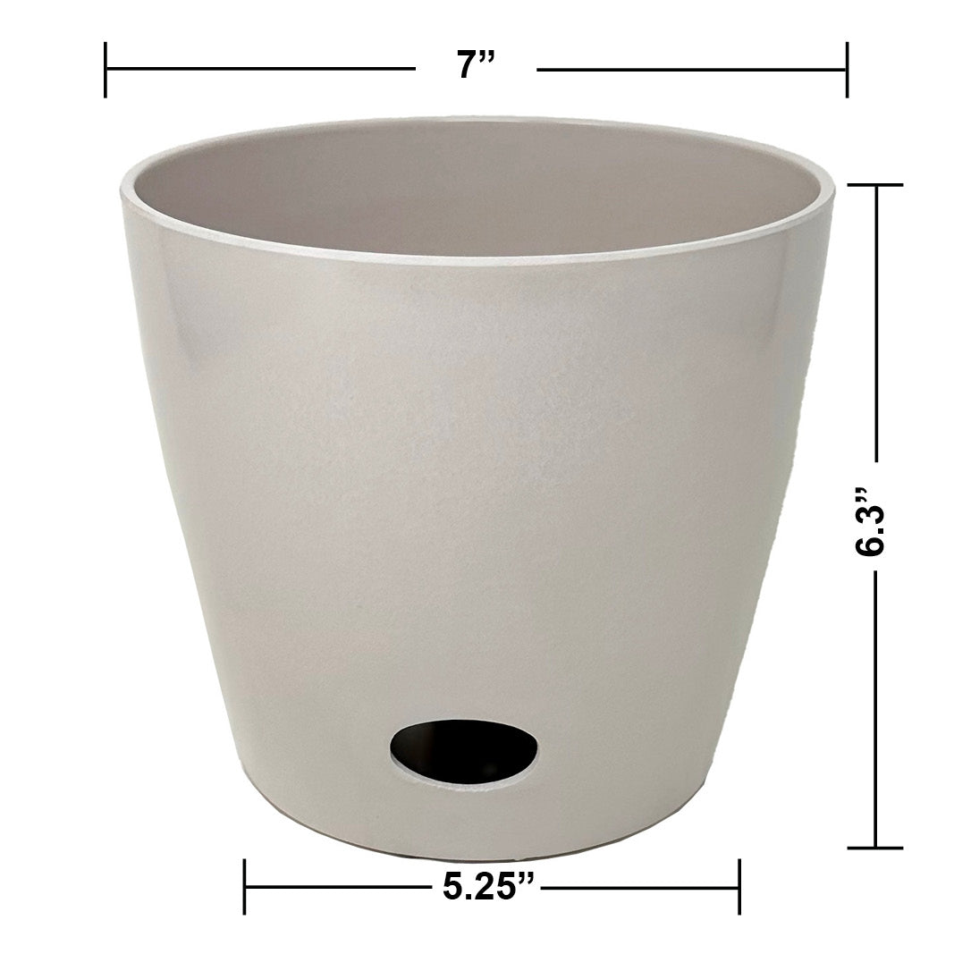 7" Cream Round Self-Watering Bamboo Pot