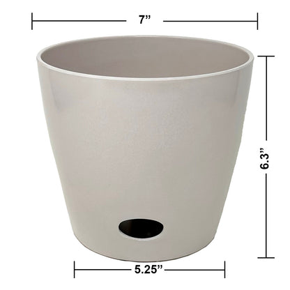7" Cream Round Self-Watering Bamboo Pot