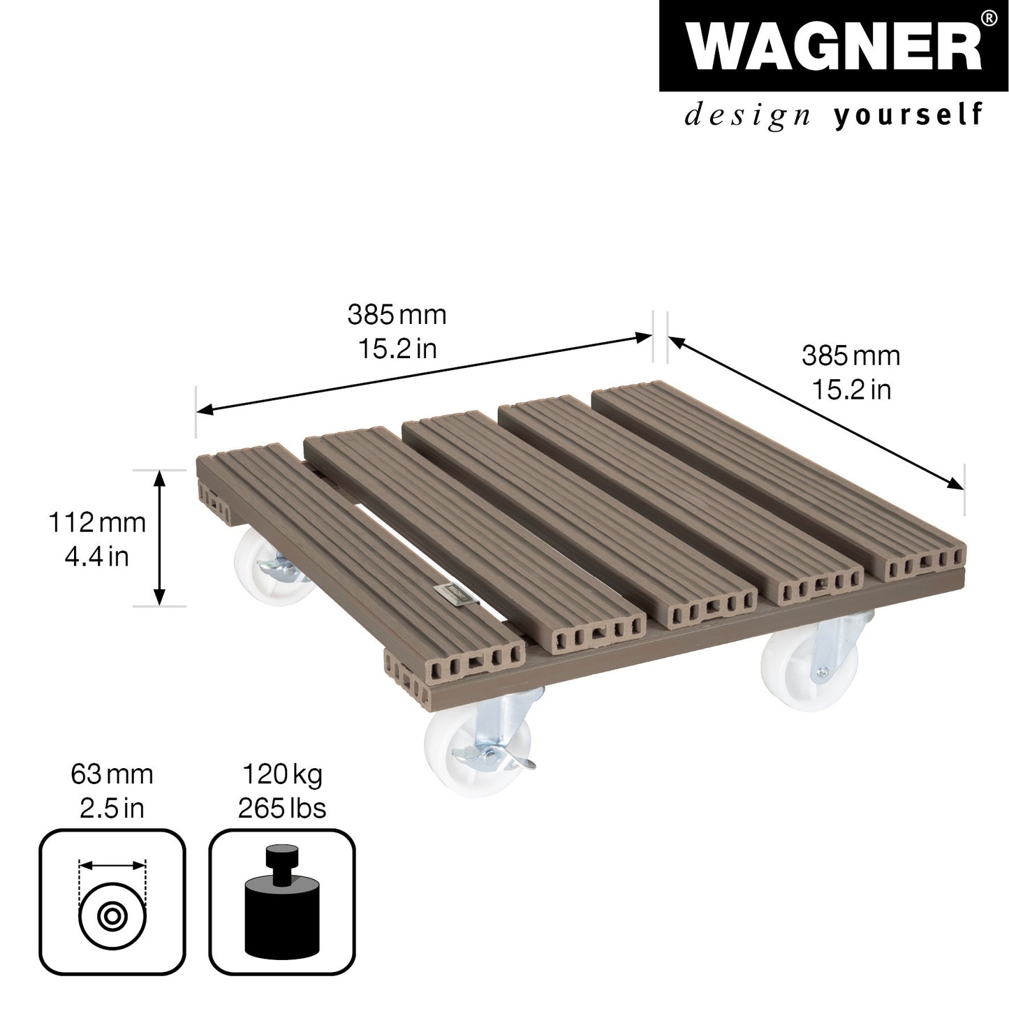 15.4" Taupe Square WPC Plant Caddy