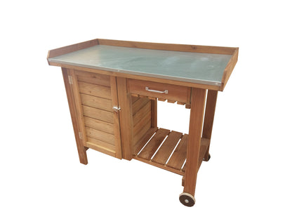Gardener's Table with Wheels Cabinet and Drawer