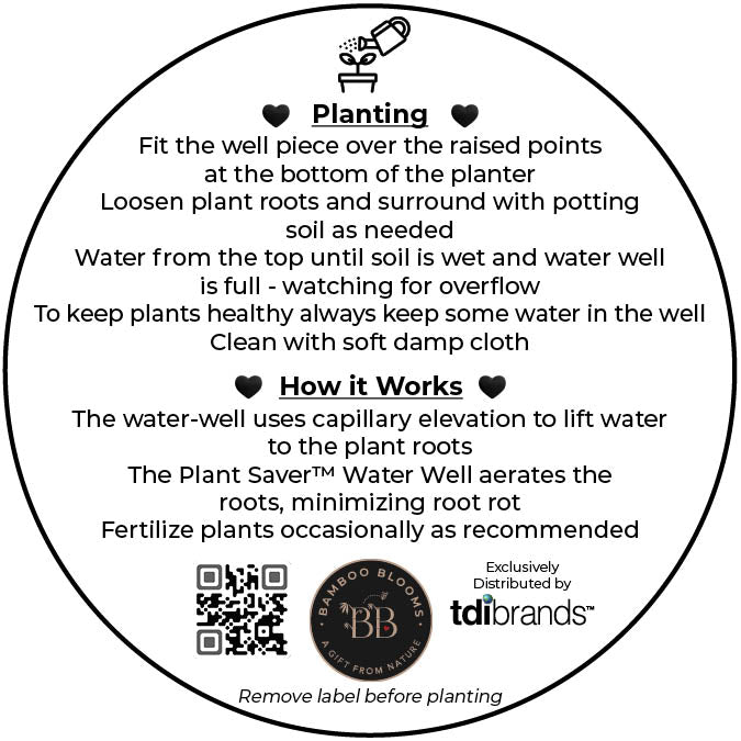 7" Gray Leaves Round Self-Watering Bamboo Pot