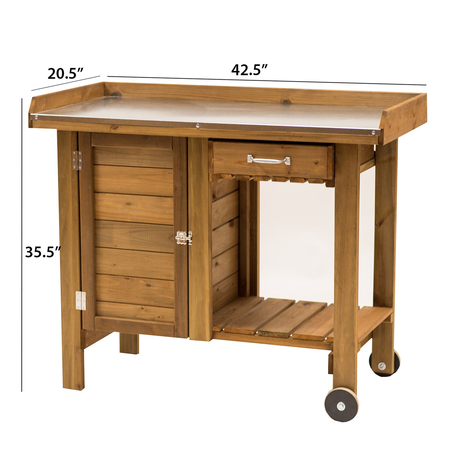 Gardener's Table with Wheels Cabinet and Drawer