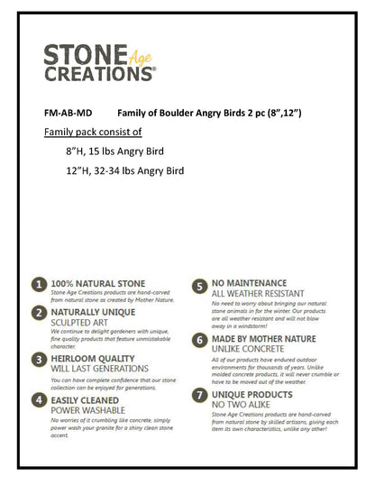 Family of Boulder Angry Birds 2 Pcs 8"12"