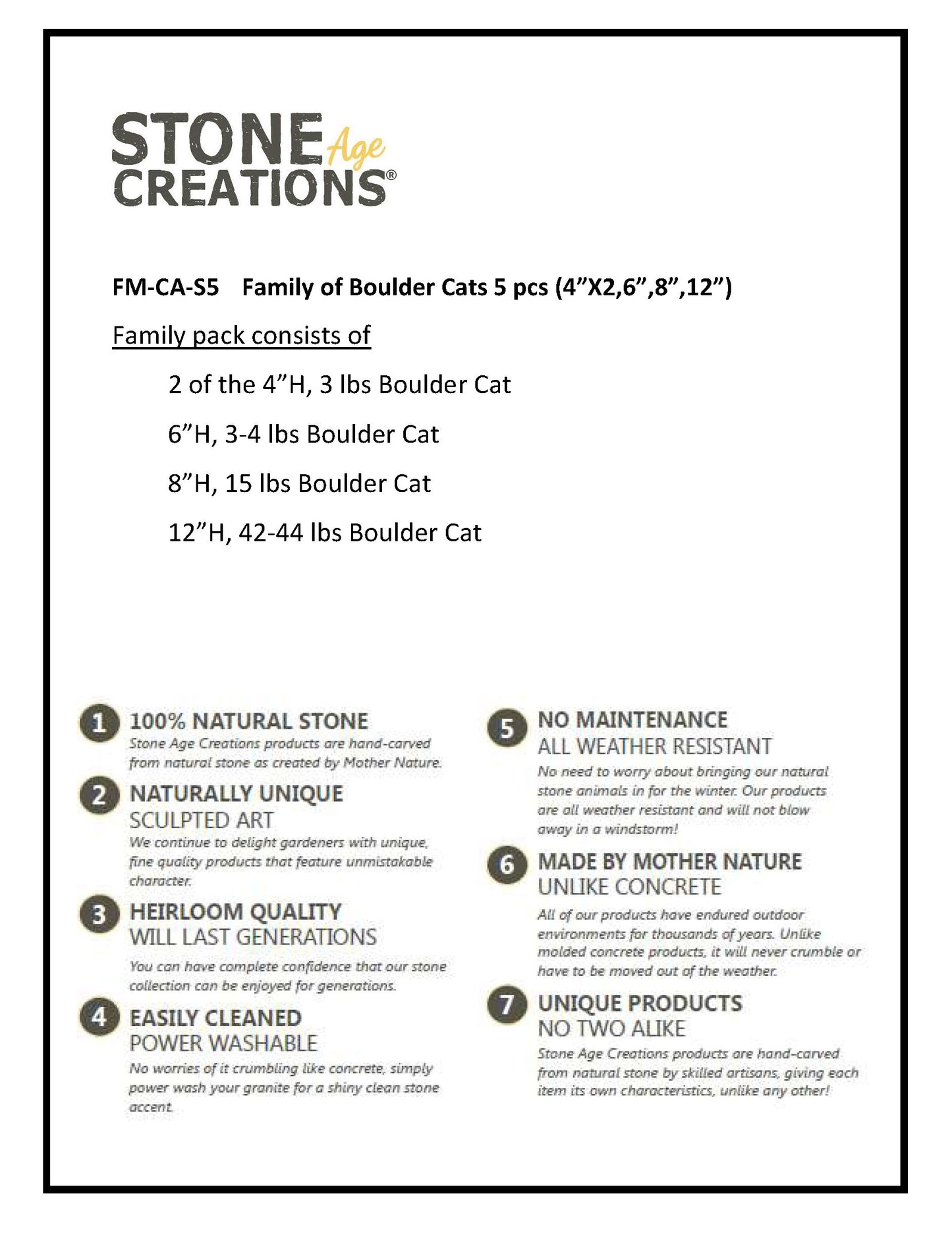 Family of Boulder Cats 5 Pcs 4"x26"8"12"