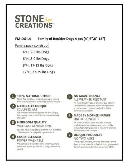 Family of Boulder Dogs 4 Pcs 4"6"8"12"