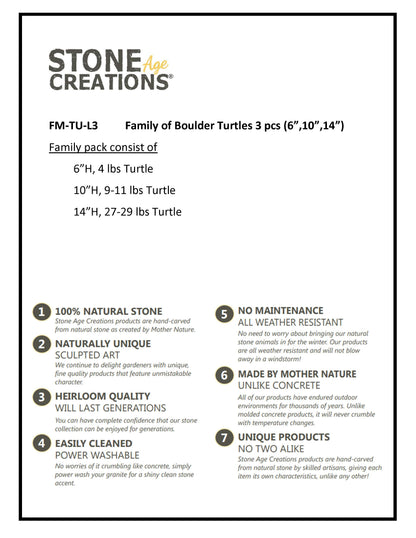 Family of Boulder Turtles 3 Pcs 6"10"14"