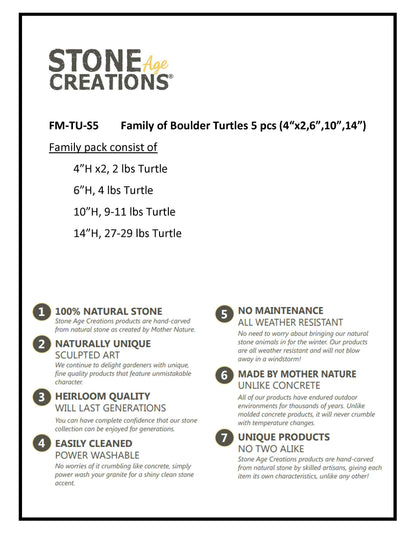 Family of Boulder Turtles 5 Pcs 4"x26"10"14"