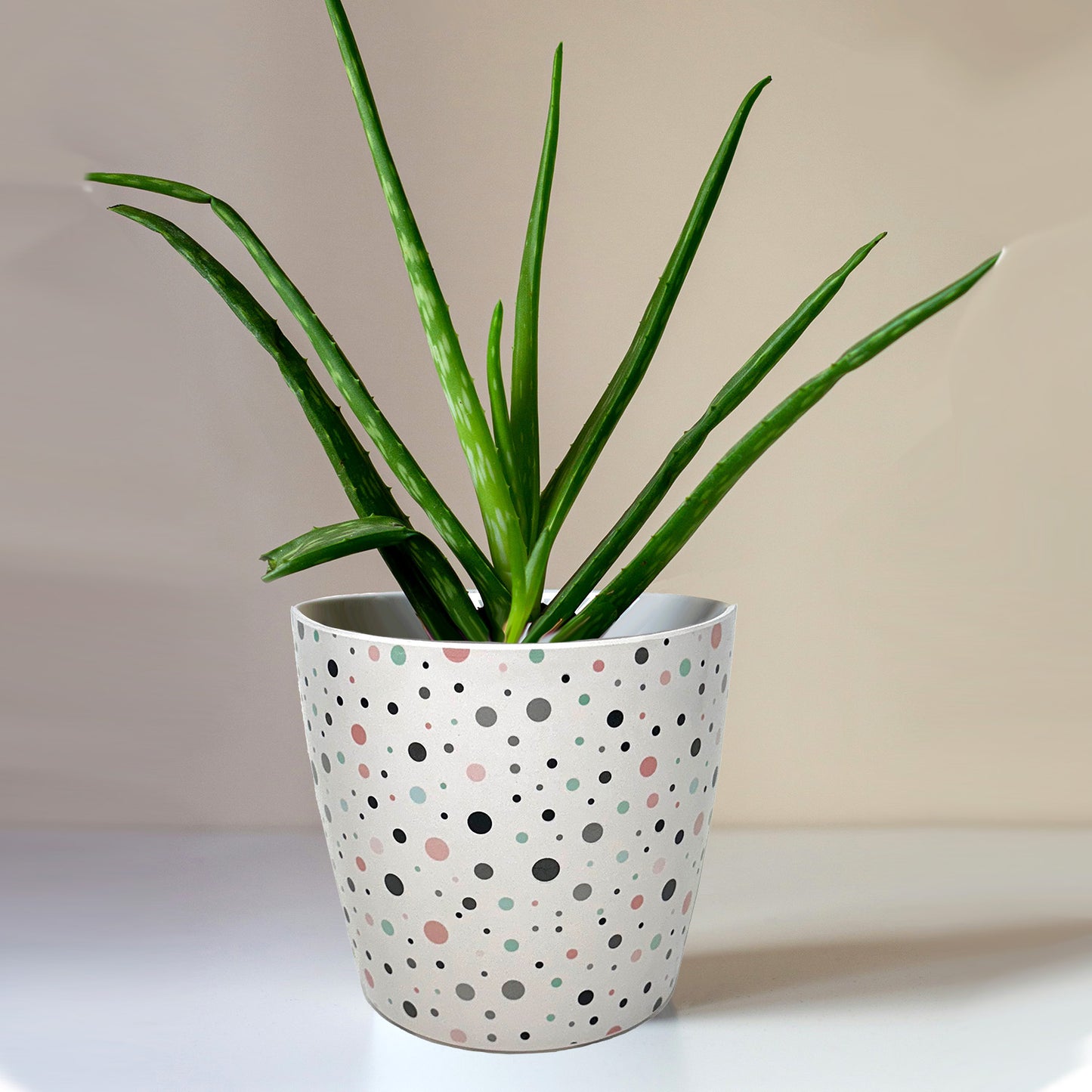 7" Dots Round Self-Watering Bamboo Pot