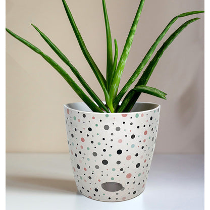 7" Dots Round Self-Watering Bamboo Pot