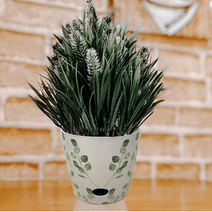 7" Green Leaves Round Self-Watering Bamboo Pot