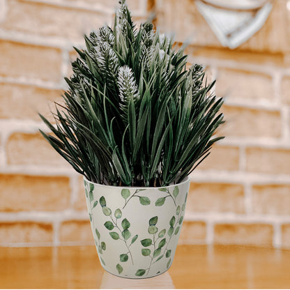 7" Green Leaves Round Self-Watering Bamboo Pot