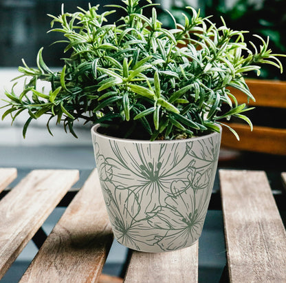 7" Green Flower Round Self-Watering Bamboo Pot