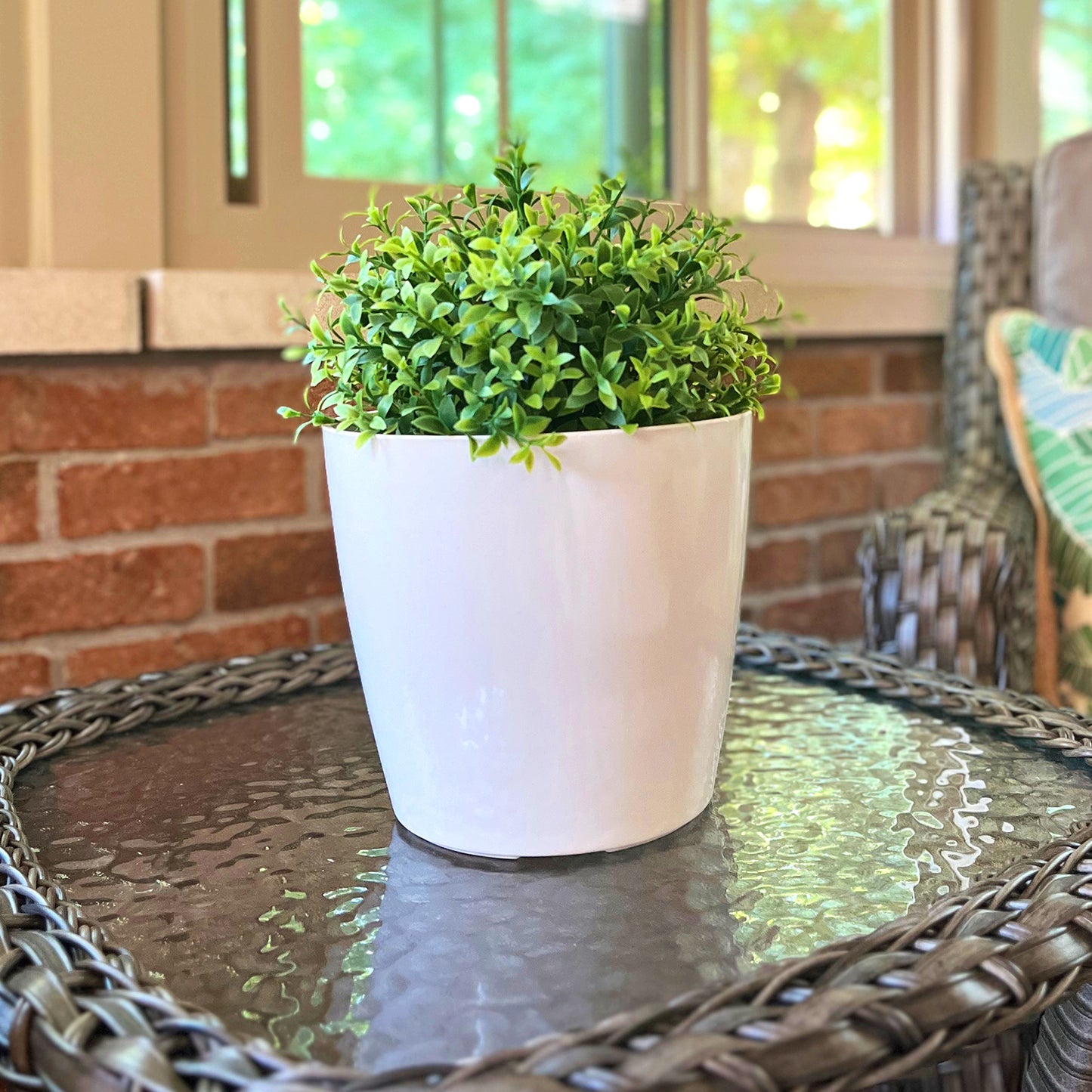 7" Cream Round Self-Watering Bamboo Pot