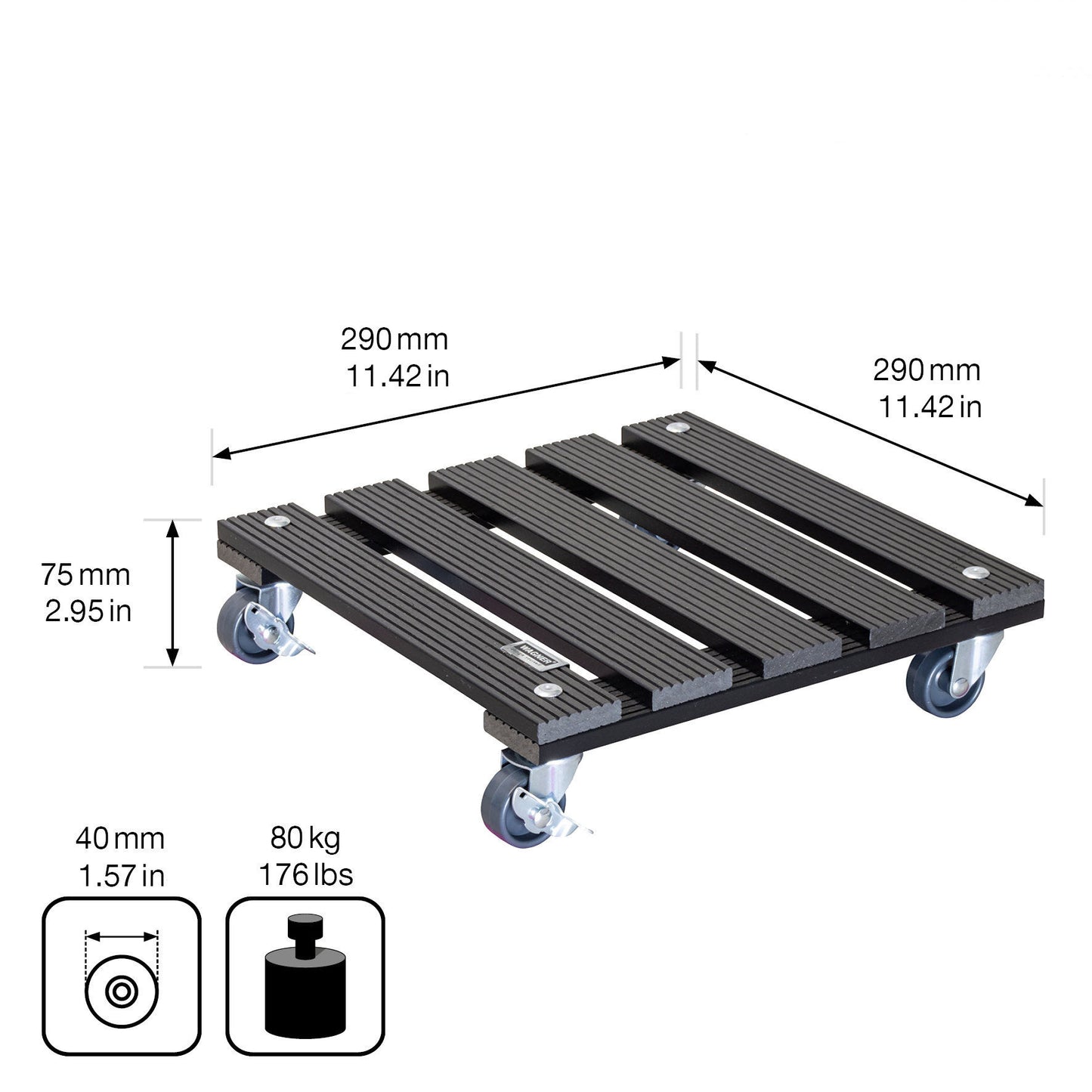11.4" Gray Square WPC Plant Caddy