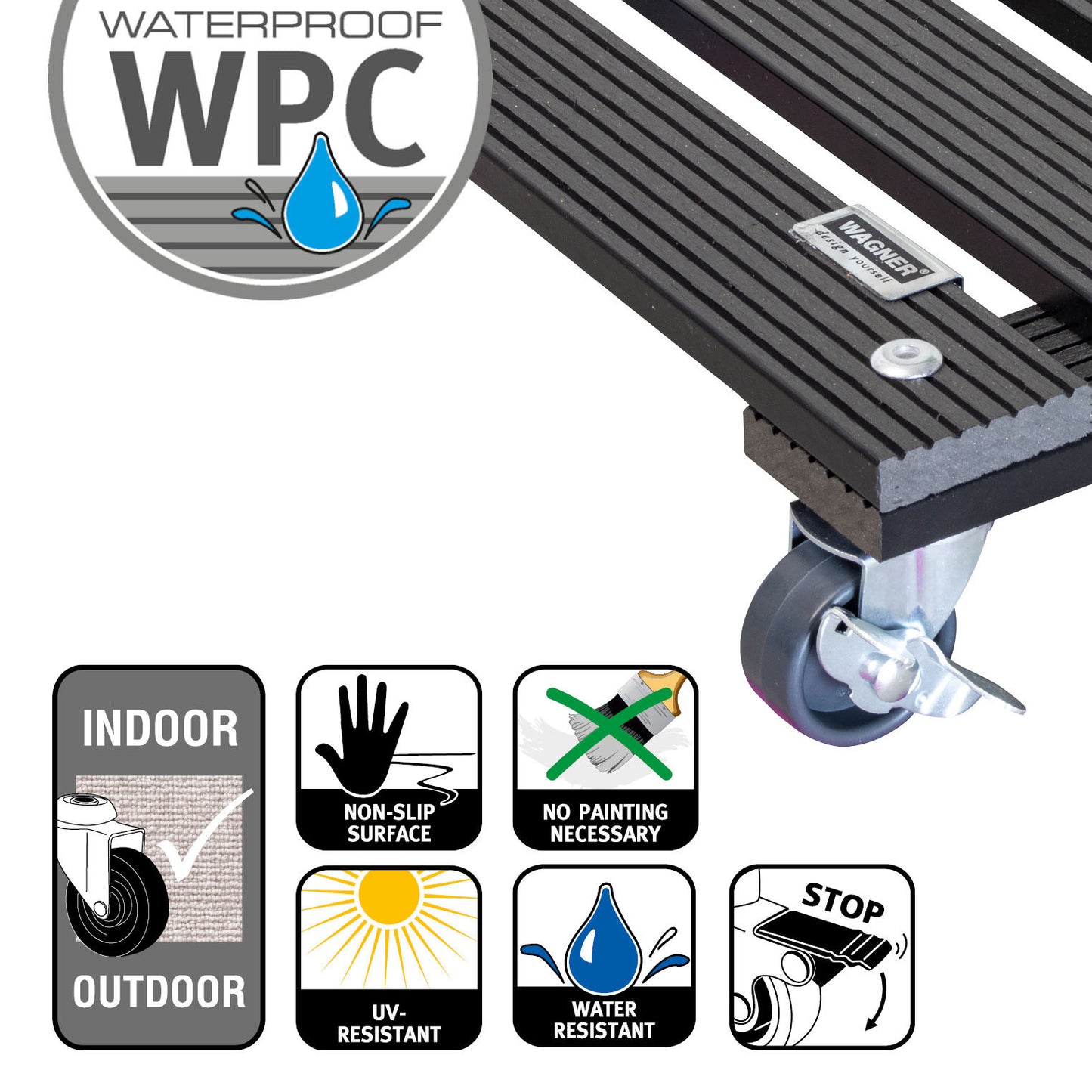11.4" Gray Square WPC Plant Caddy
