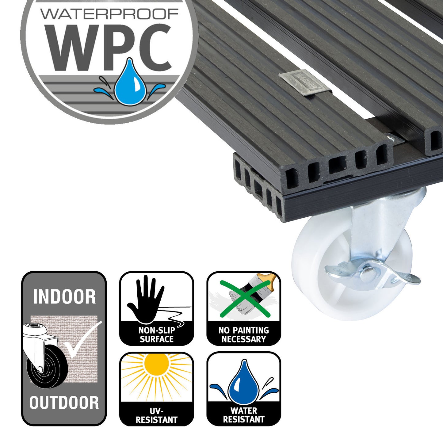 15.4" Gray Square WPC Plant Caddy