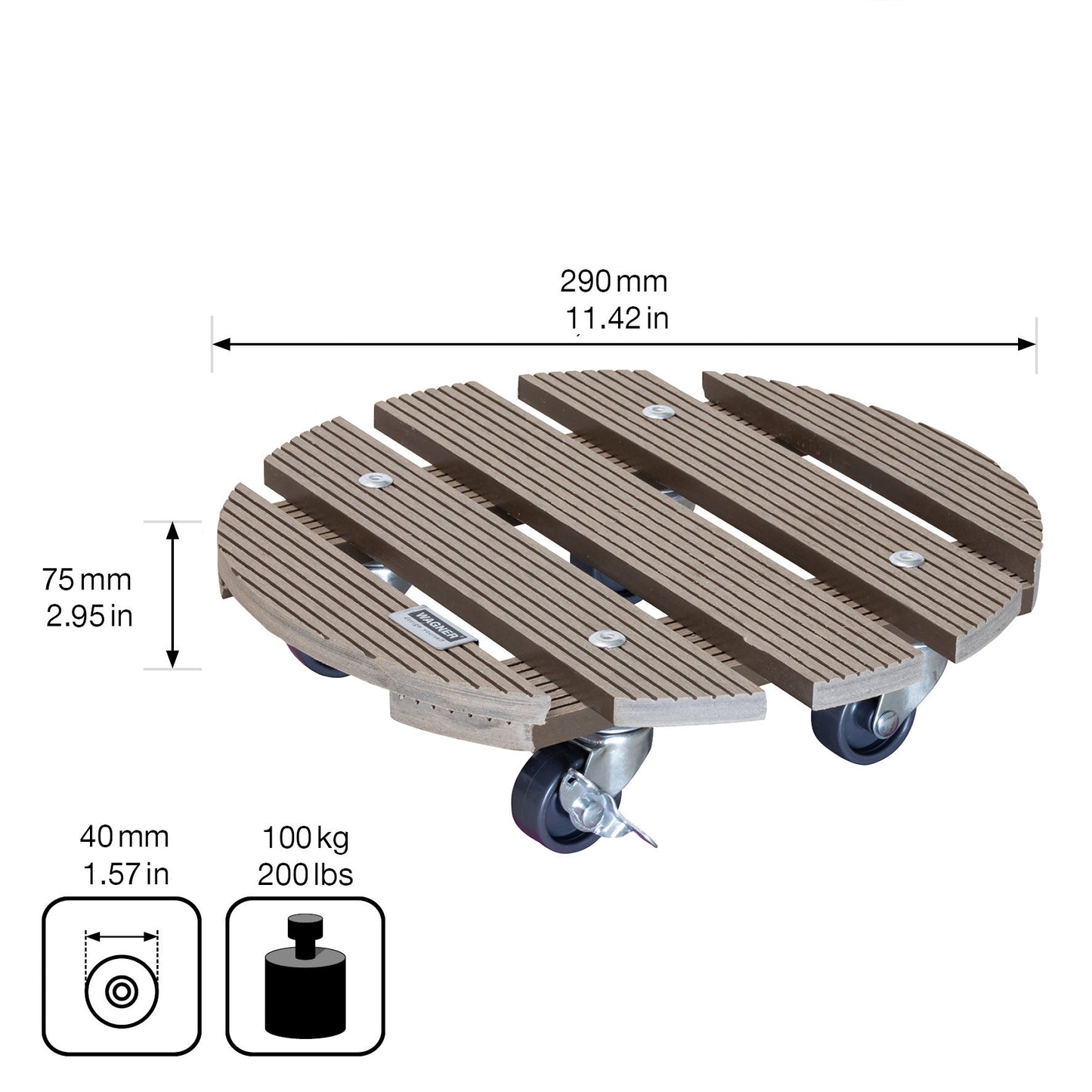 11.4" Taupe Round WPC Plant Caddy