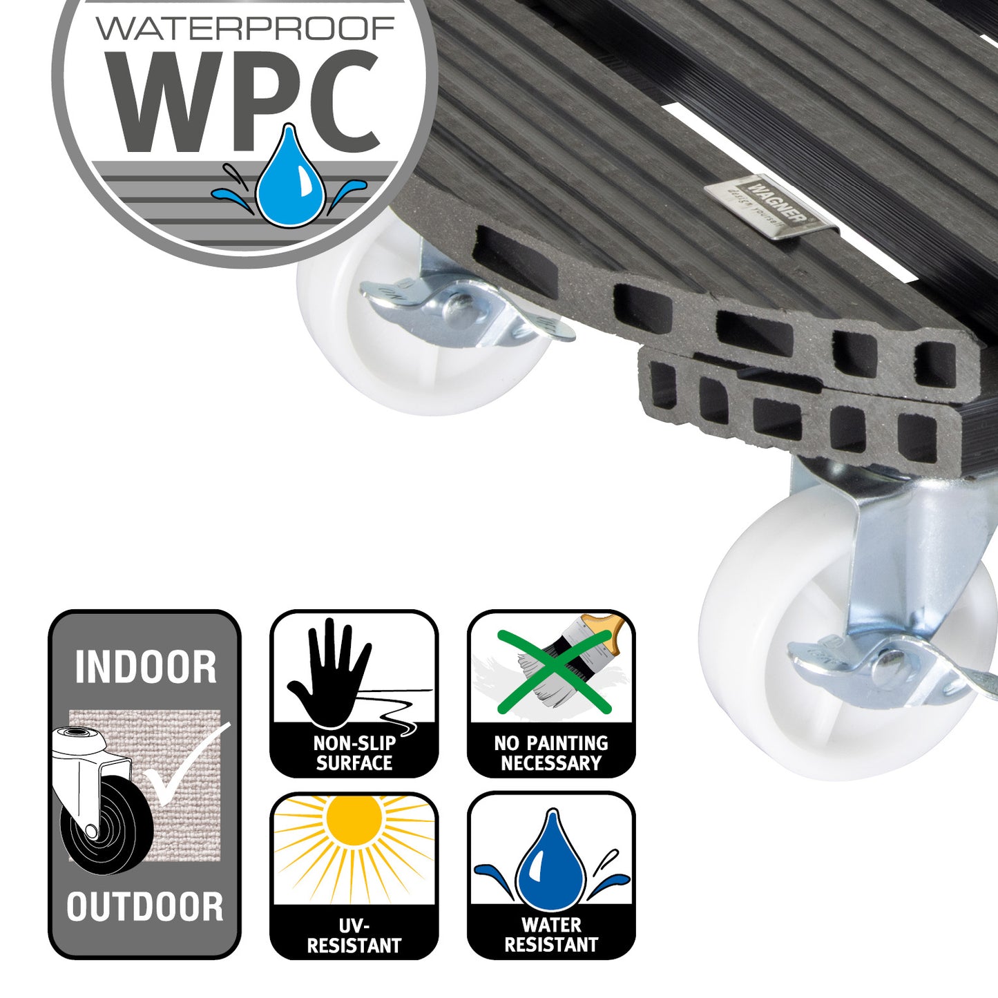 15.1" Gray Round WPC Plant Caddy
