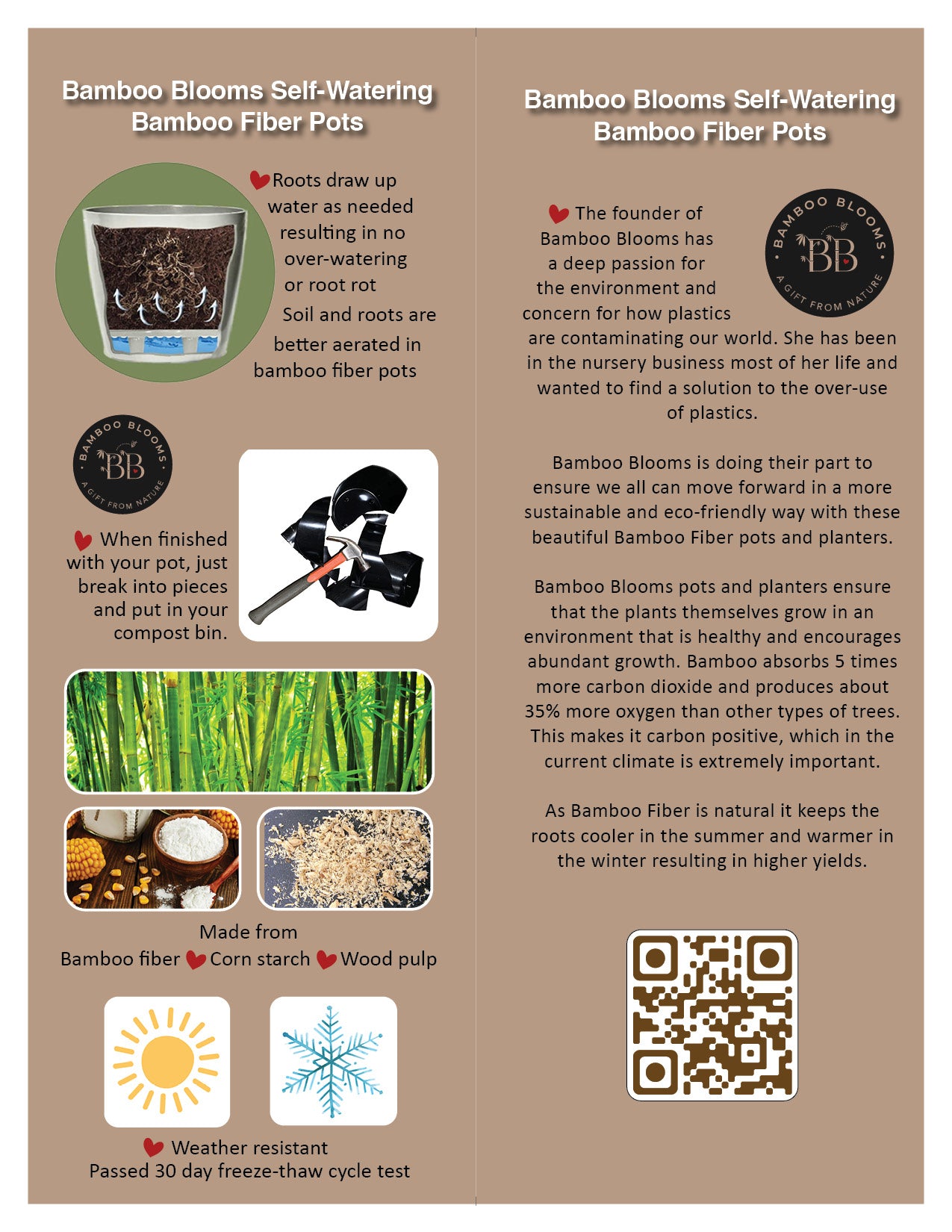 7" Gray Leaves Round Self-Watering Bamboo Pot