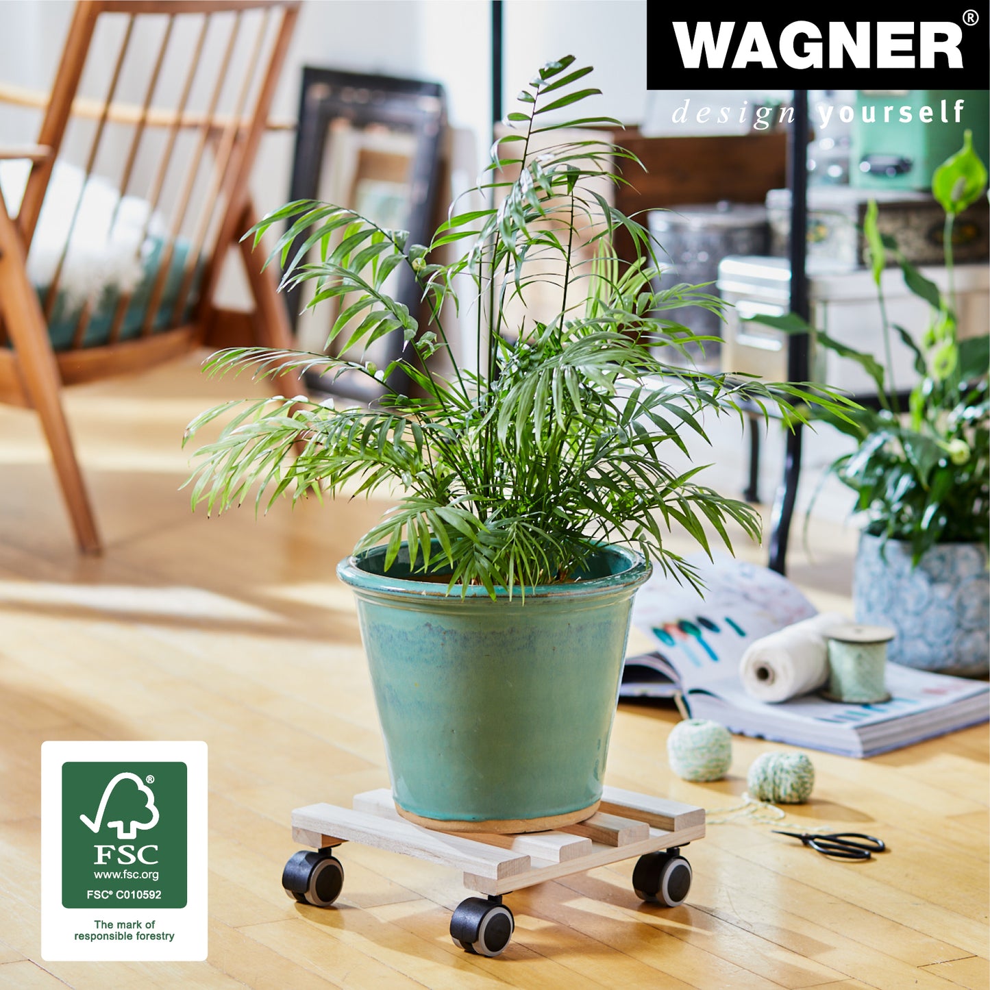 10" Natural Square Wooden Plant Caddy