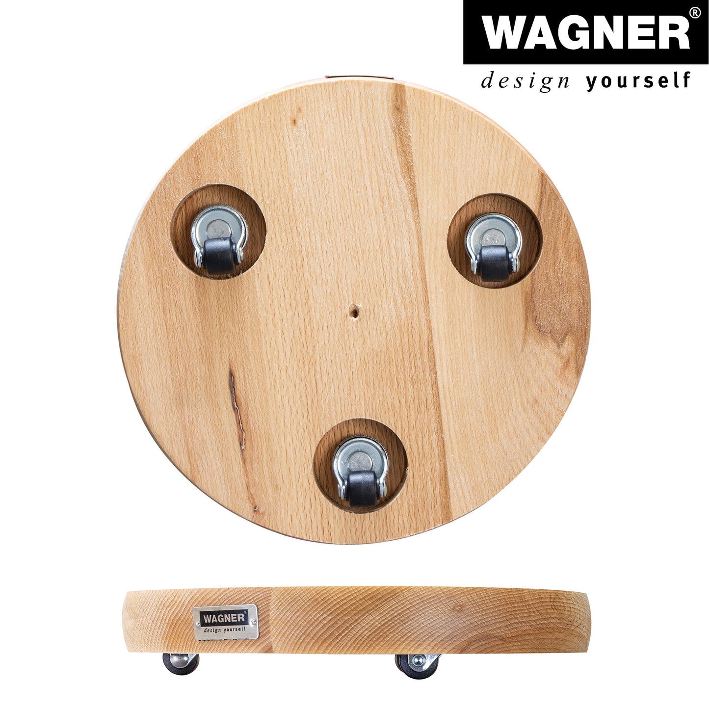 10" Natural Round Wooden Plant Caddy w/No-Show Casters