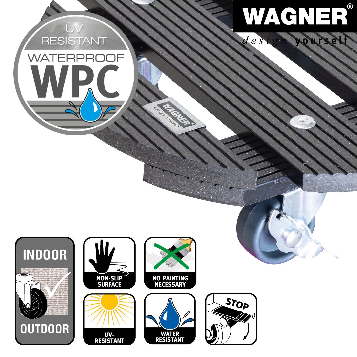 11.4" Gray Round WPC Plant Caddy