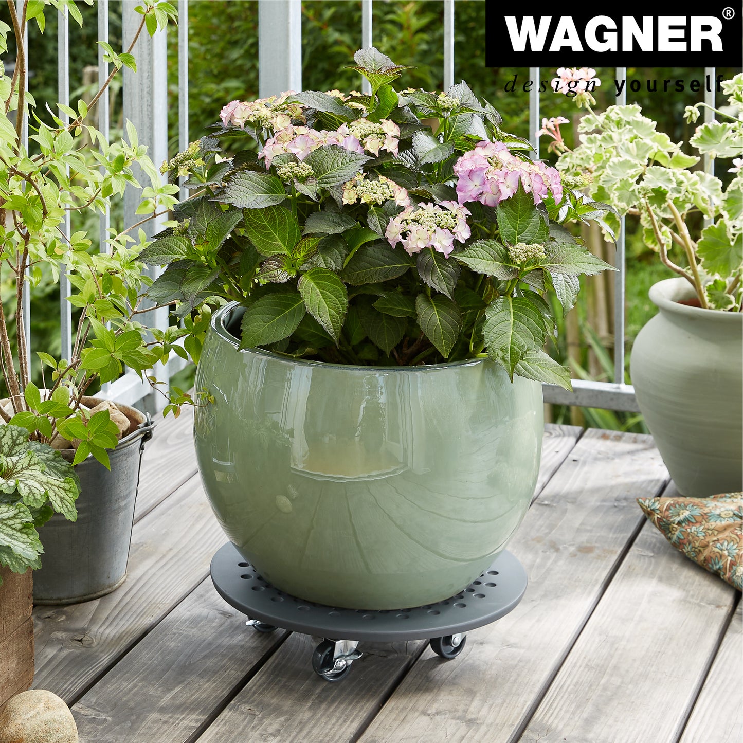 13.4" Charcoal Round Stone Plant Caddy