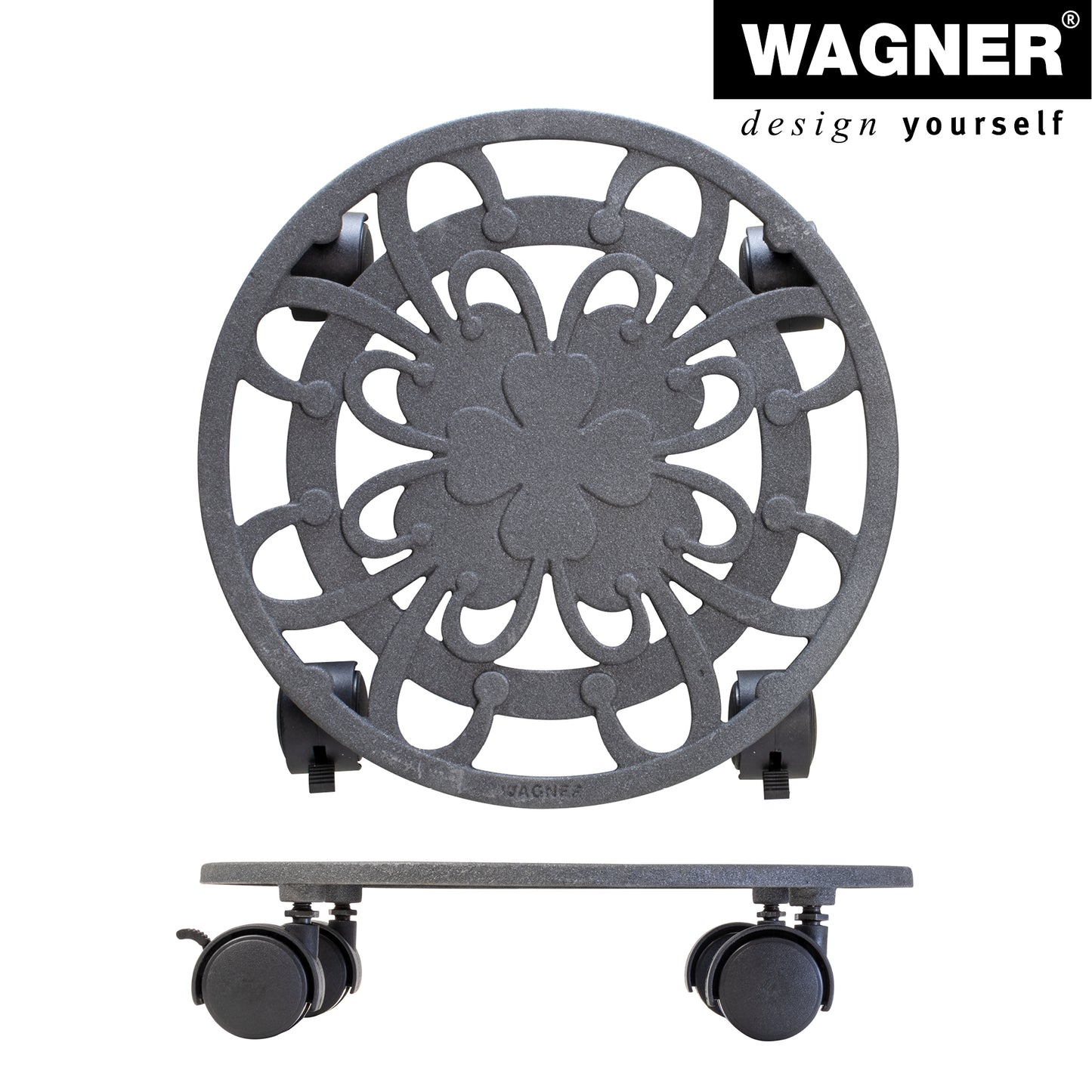 11.4" Slate Gray Round Cast Iron Plant Caddy