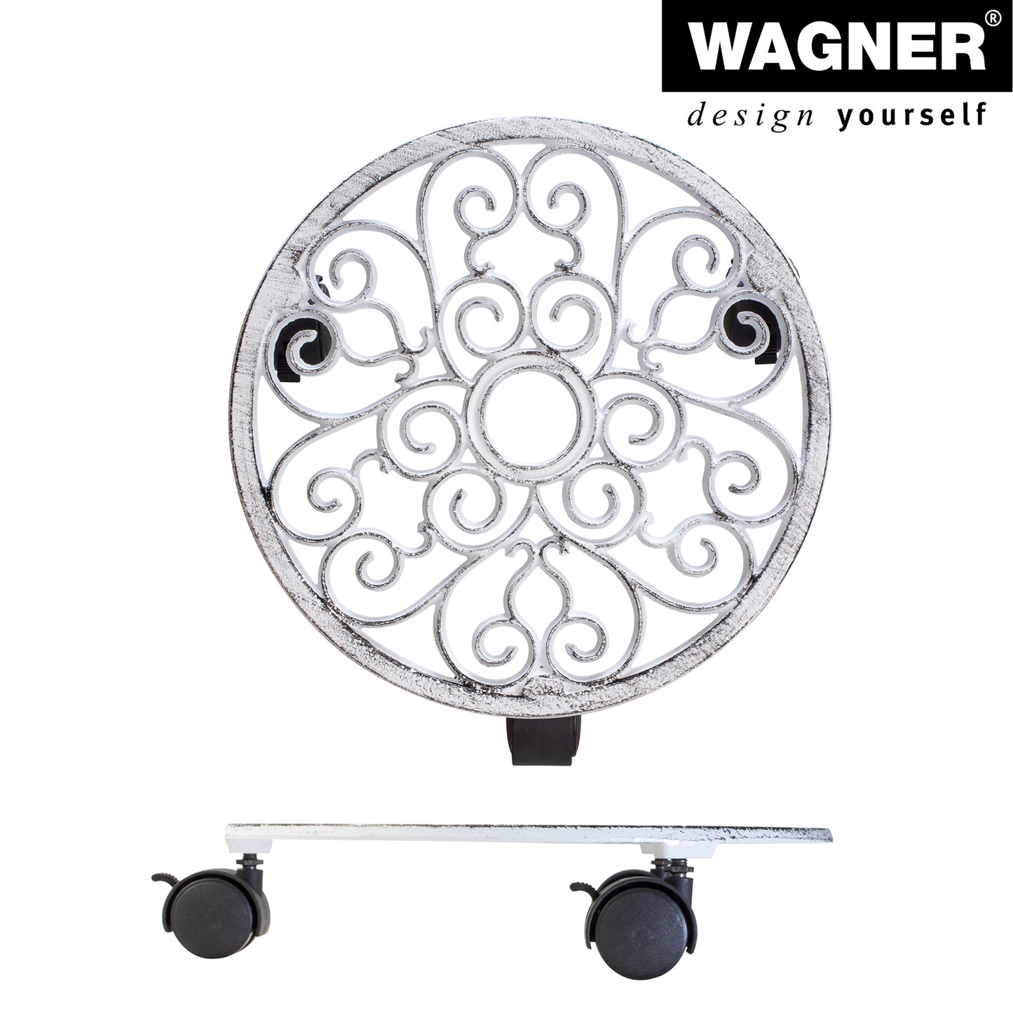 11.4" White Round Cast Iron Plant Caddy