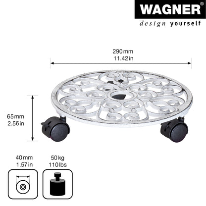 11.4" White Round Cast Iron Plant Caddy