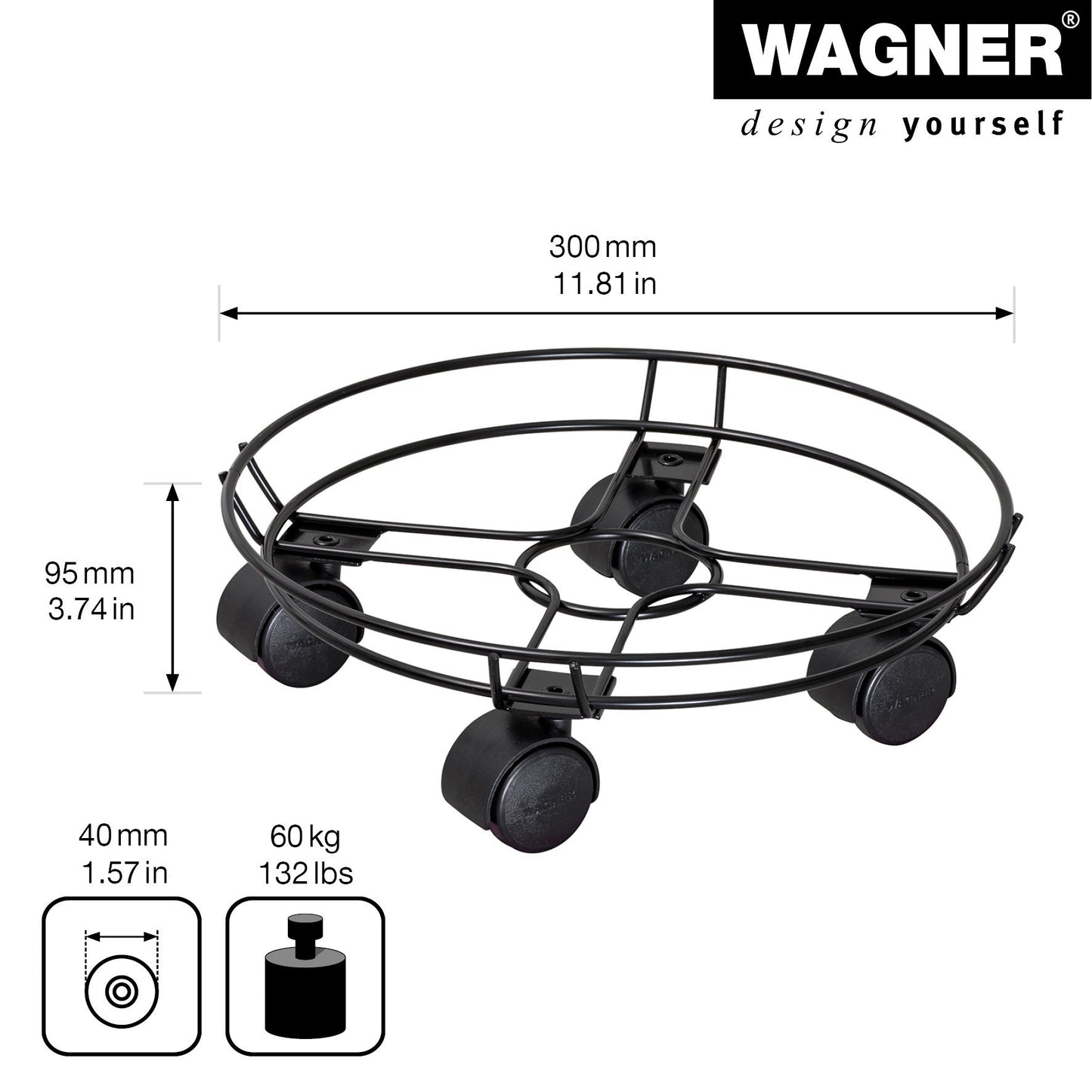 11.8" Black Round Wire Plant Caddy