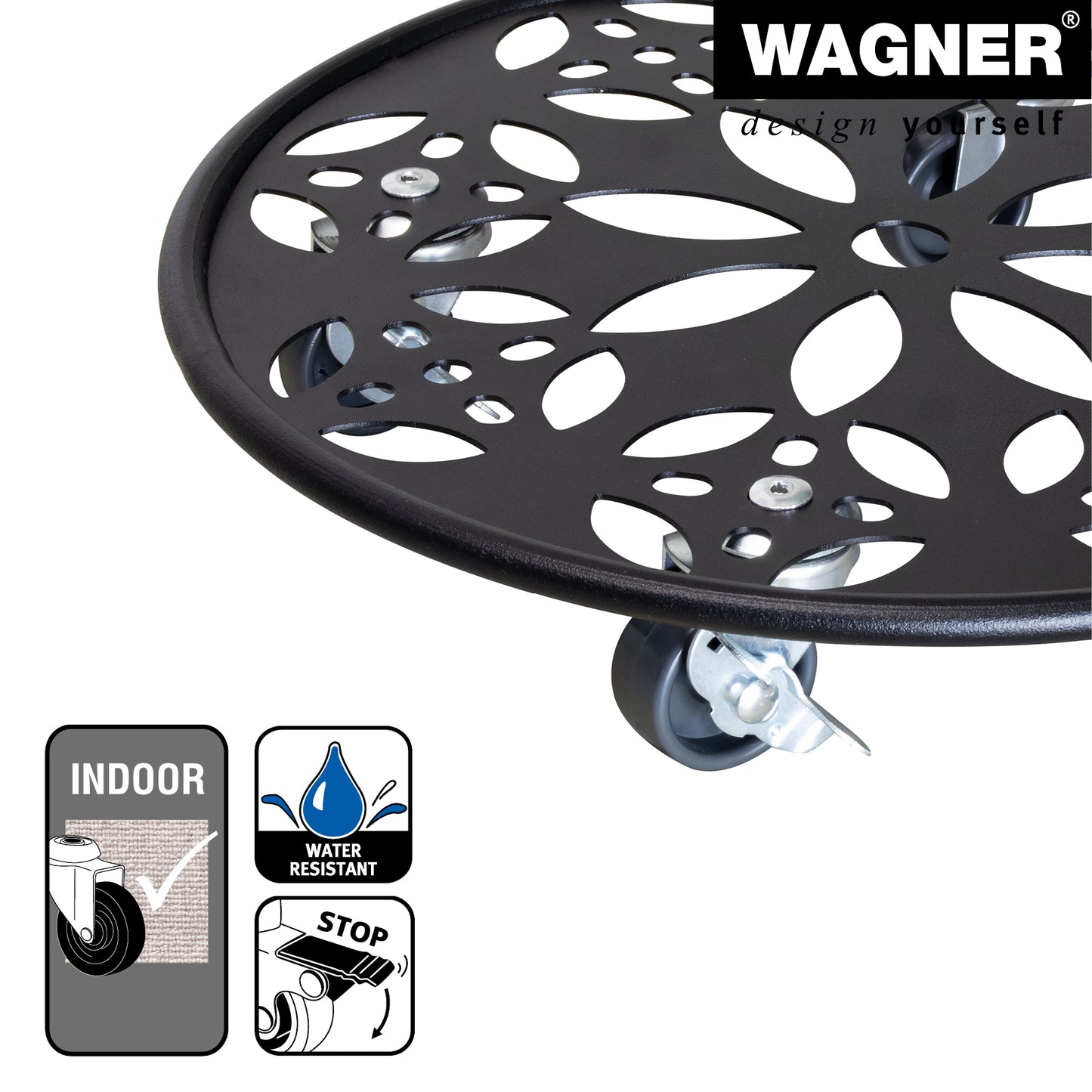 11.8" Black Round Flower Steel Plant Caddy